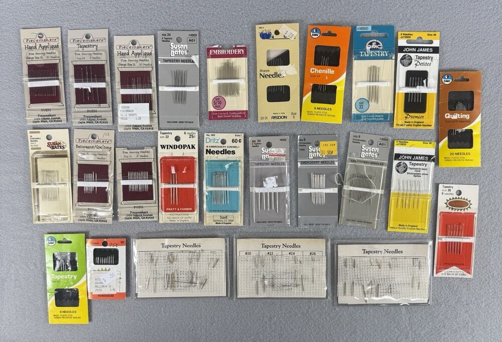 24 Pack Vintage Needle Destash Lot DMC John James Piecemakers Tapestry Quilting